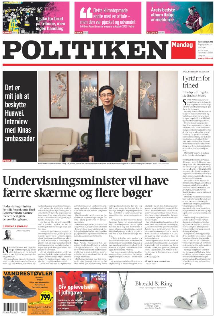 Portada de Politiken (Dinamarca)