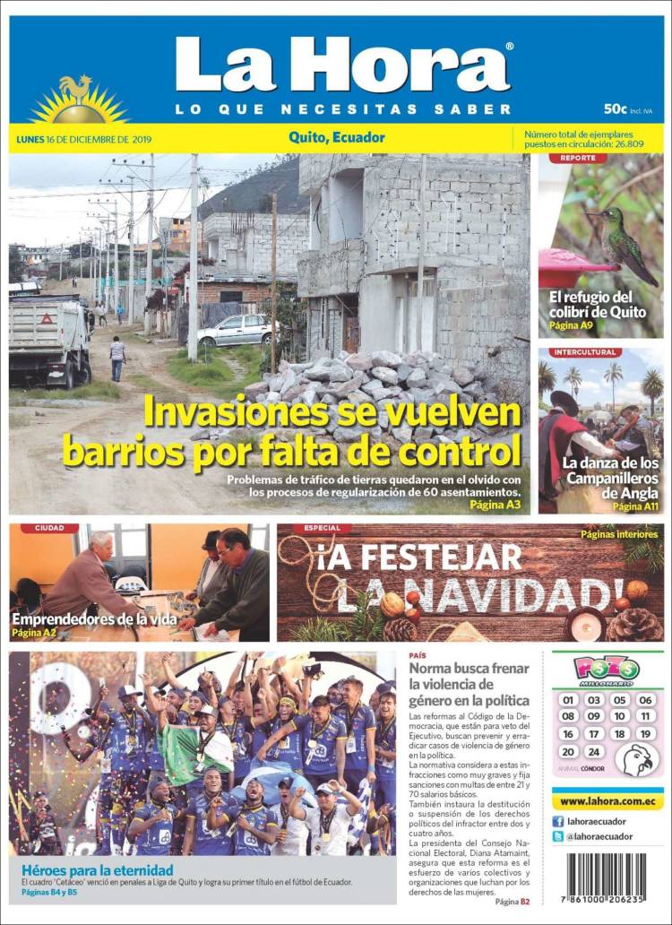 Portada de La Hora - Ecuador (Ecuador)