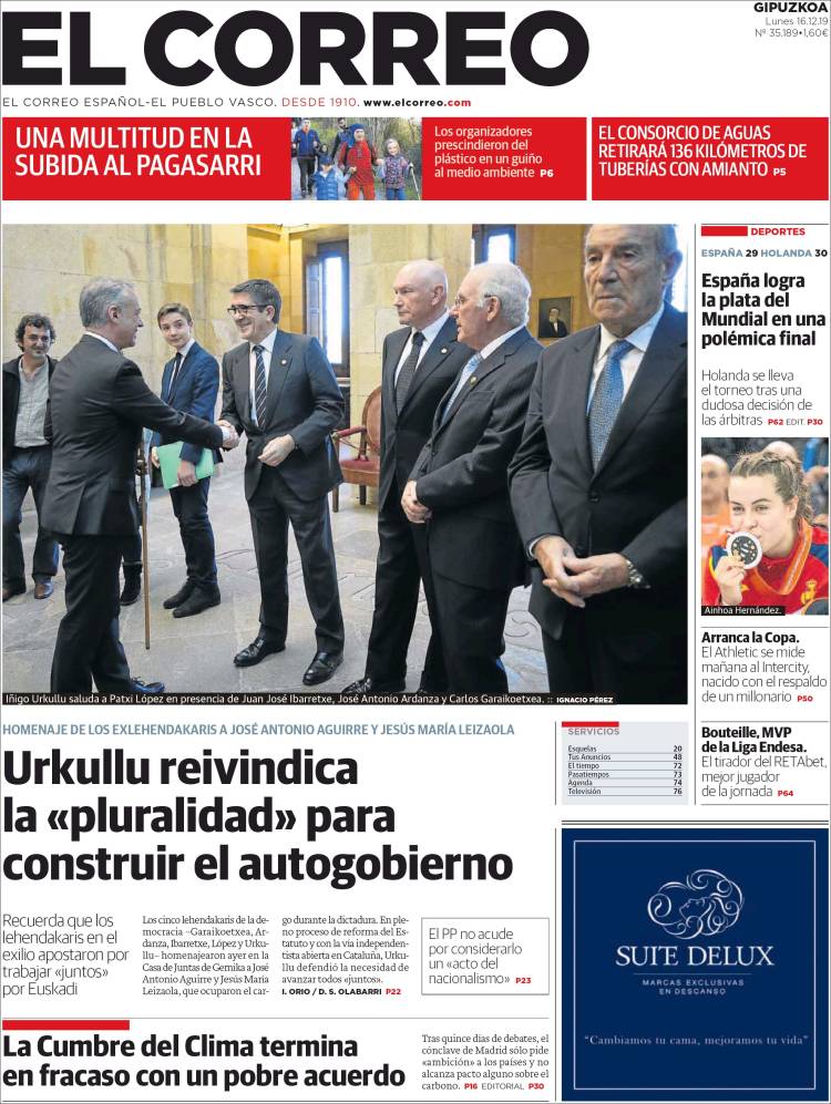 Portada de El Correo - Guipuzcoa (España)