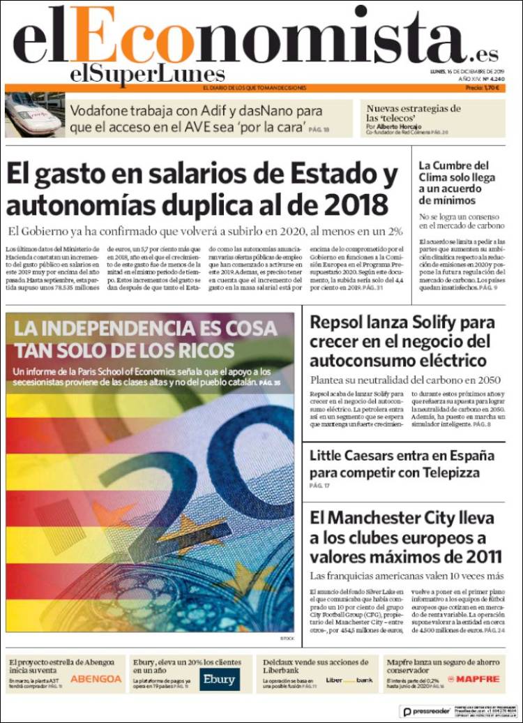Portada de El Economista (Espa&ntilde;a)