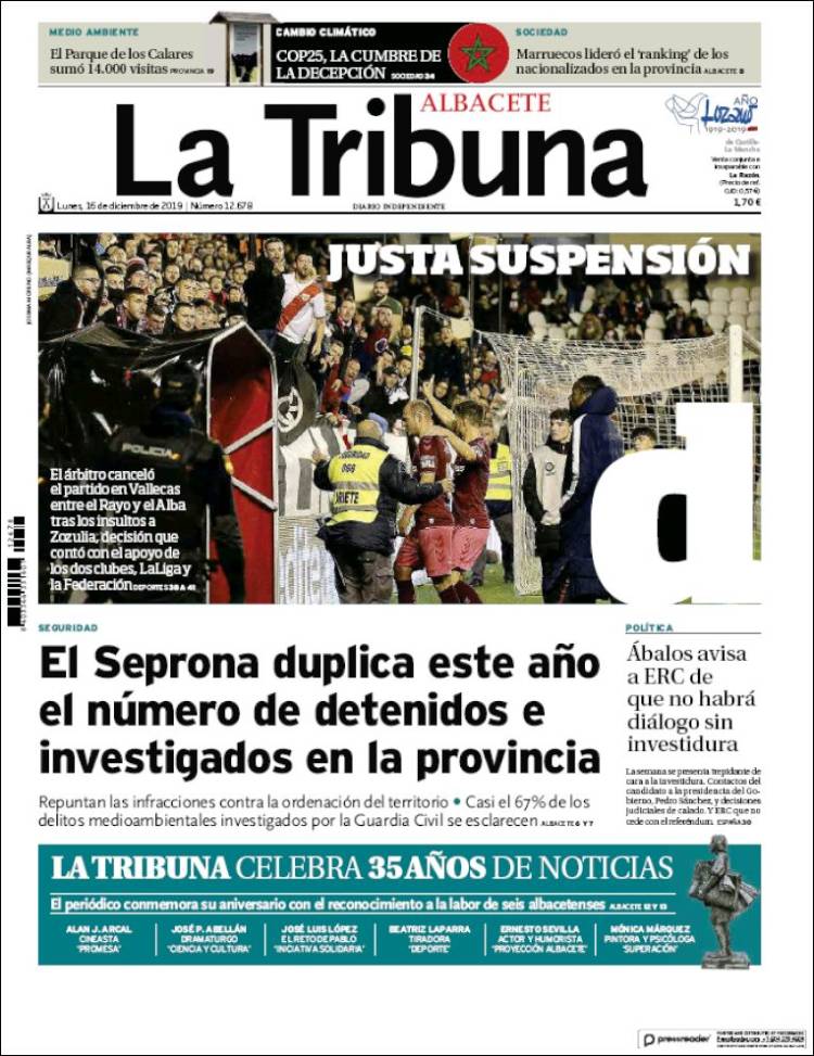 Portada de La Tribuna de Albacete (España)