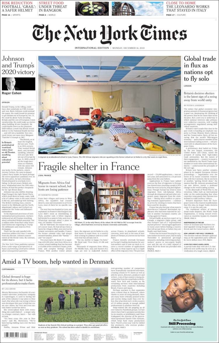 Portada de International New York Times (Europa)