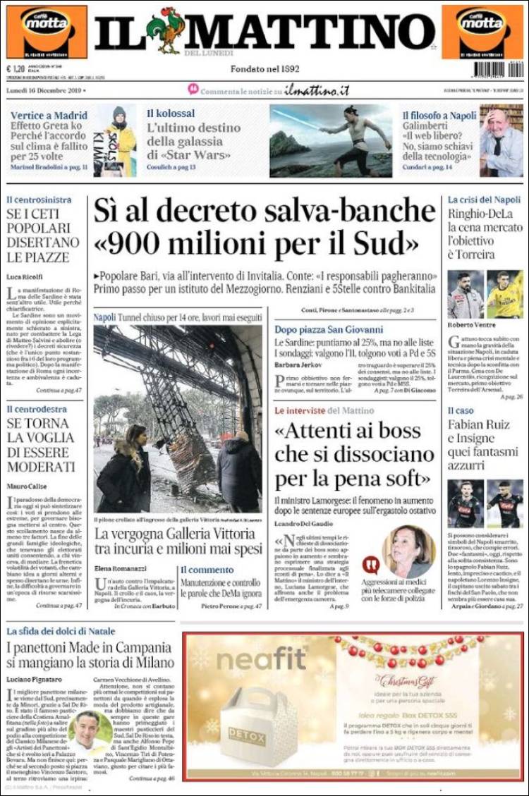 Portada de Il Mattino (Italia)