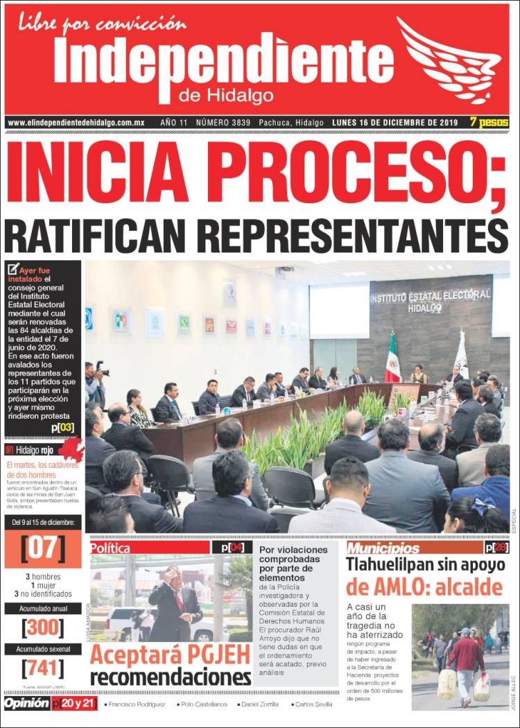 Portada de El Independiente de Hidalgo (M&eacute;xico)