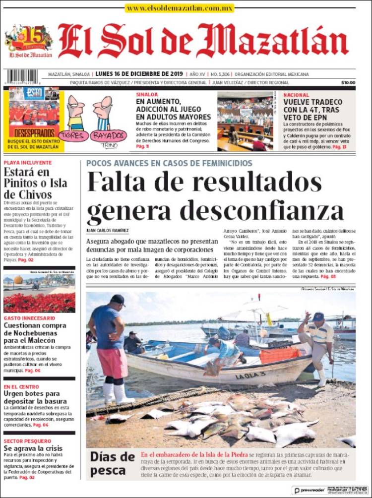 Portada de El Sol de Mazatlán (M&eacute;xico)