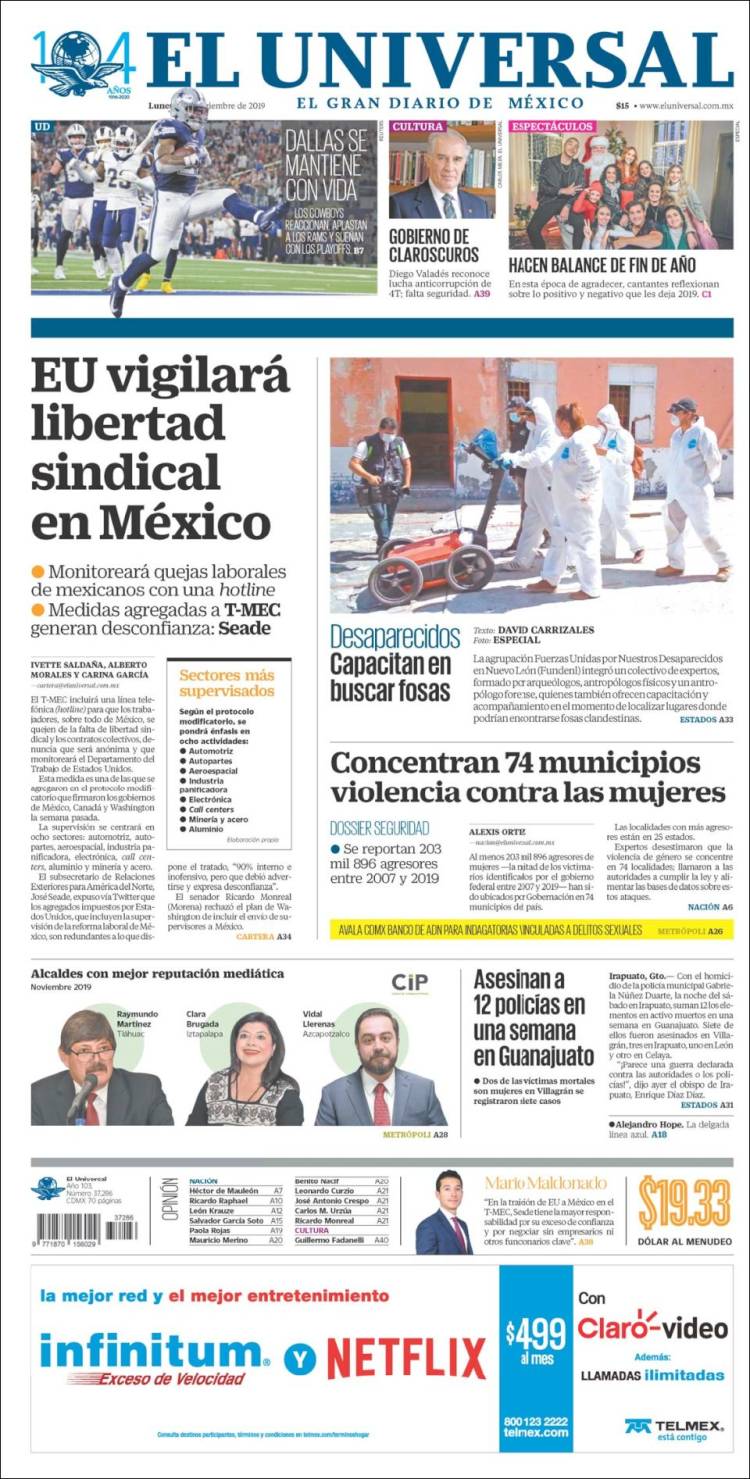 Portada de El Universal (M&eacute;xico)