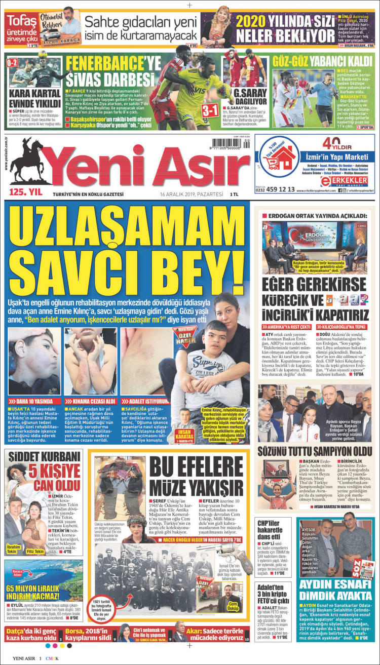 Portada de Yeni Asır (Turqu&iacute;a)