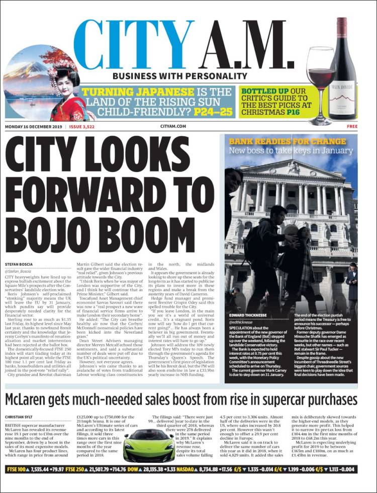 Portada de City A.M. (Reino Unido)