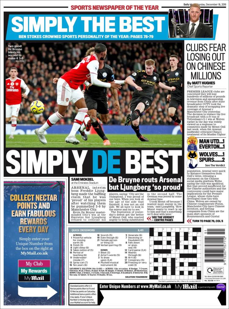 Portada de Daily Mail Sport (Reino Unido)