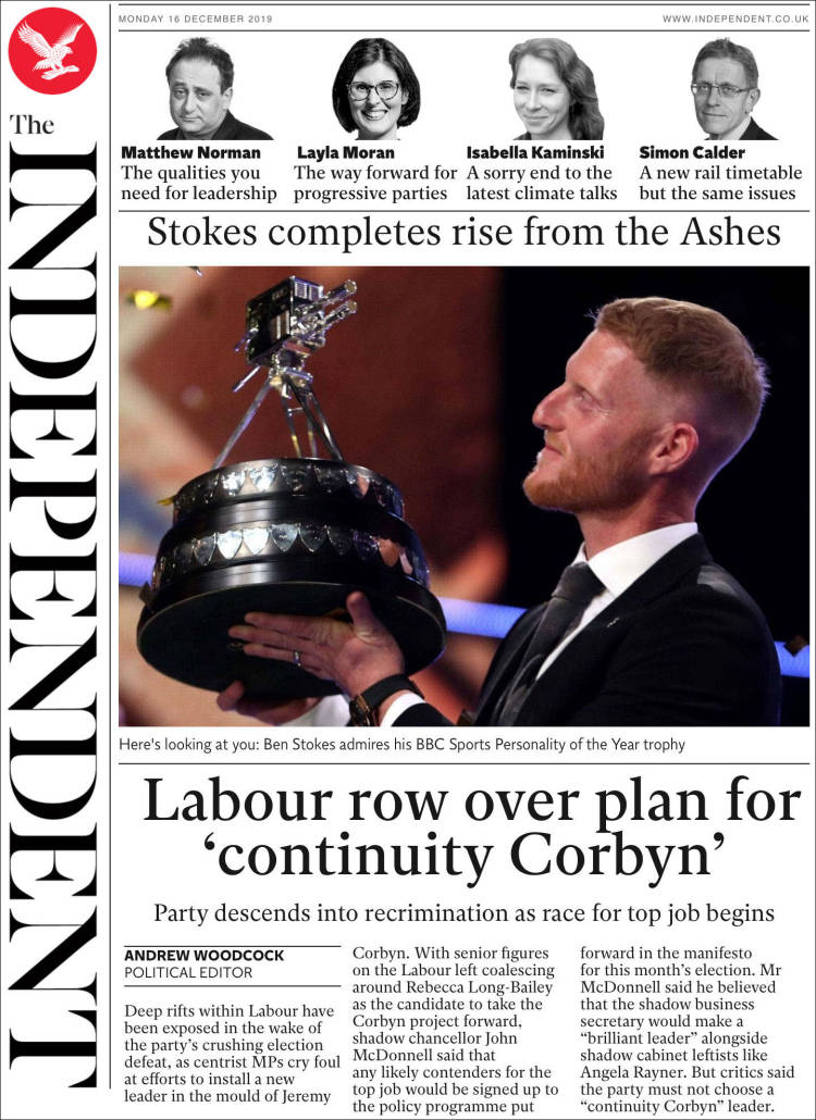 Portada de The Independent (Reino Unido)