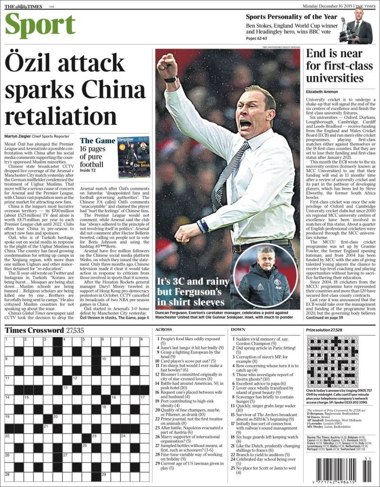 Portada de The Times Sport (Reino Unido)