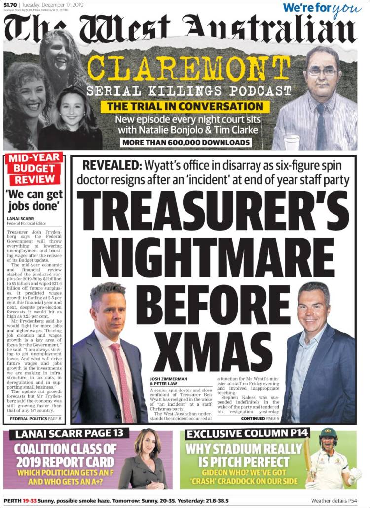 Portada de The West Australian (Australia)