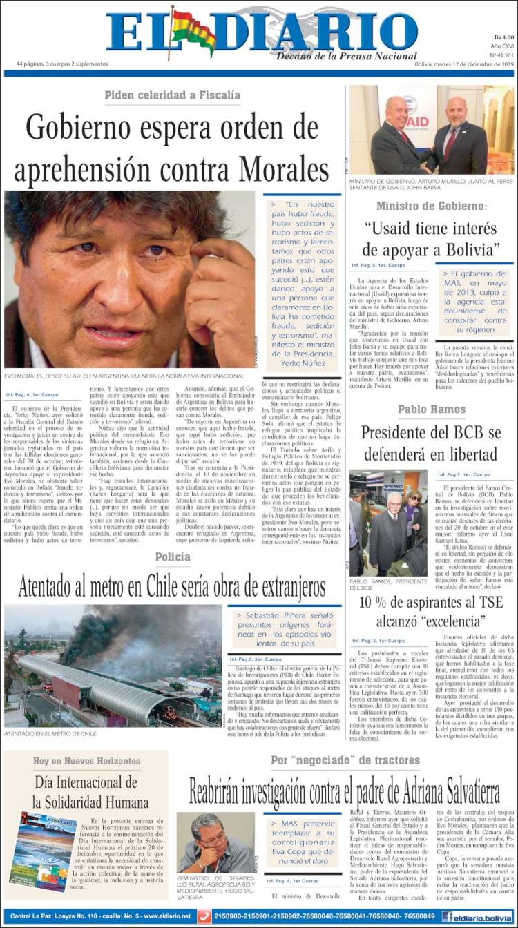 Portada de El Diario (Bolivia)