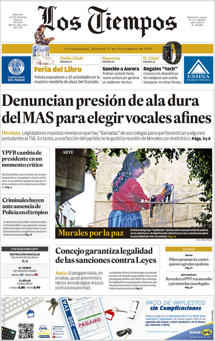 Portada de Los Tiempos (Bolivia)