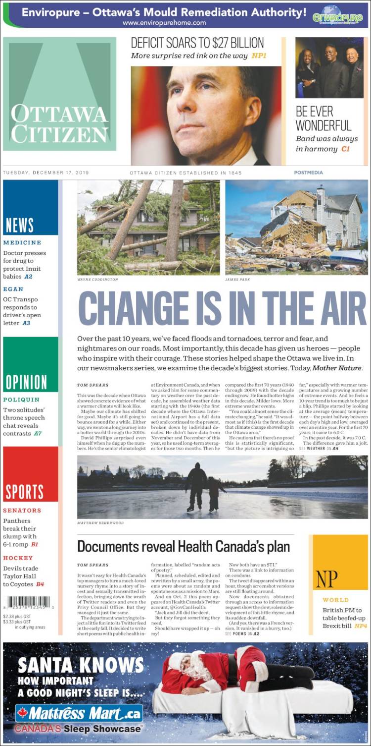 Portada de Ottawa Citizen (Canadá)