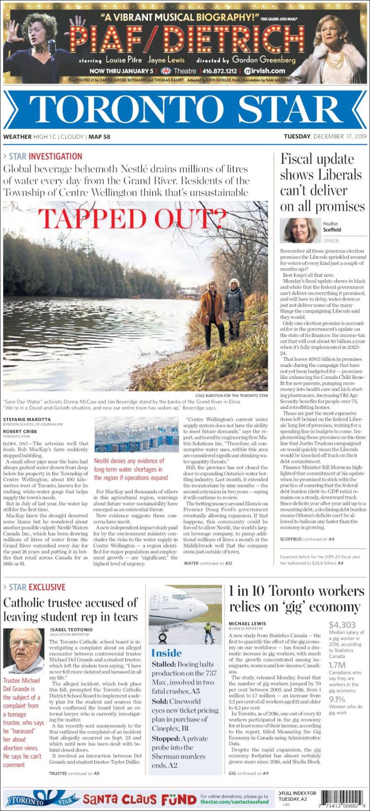 Portada de The Toronto Star (Canadá)