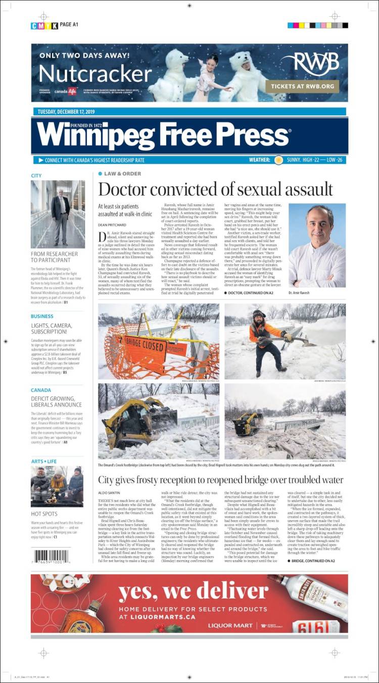 Portada de Winnipeg Free Press (Canadá)