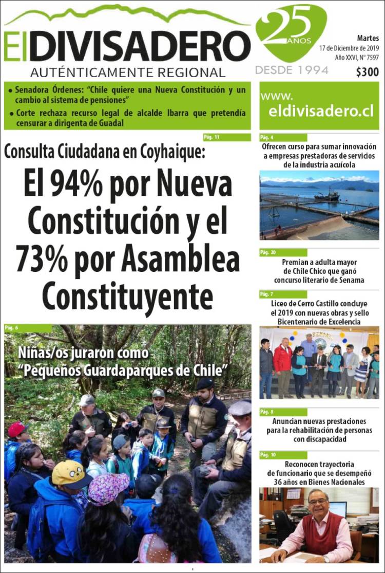 Portada de Diario El Divisadero (Chile)