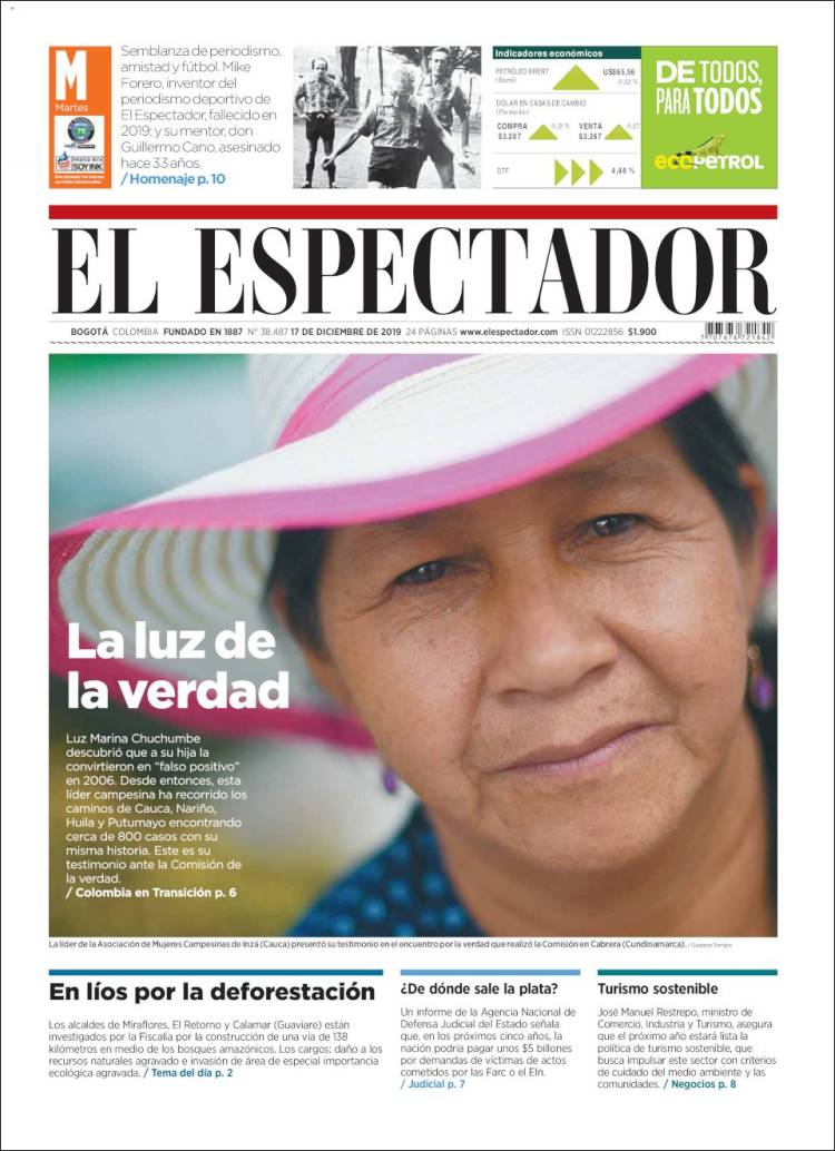 Portada de El Espectador (Colombia)