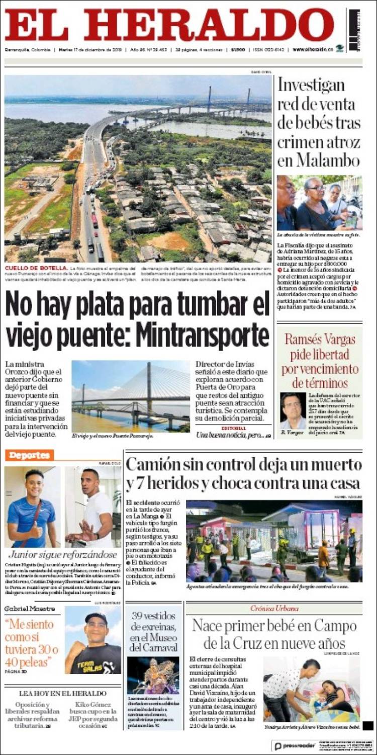 Portada de El Heraldo (Colombia)