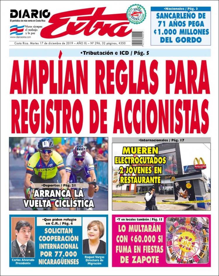 Portada de Diario Extra (Costa Rica)
