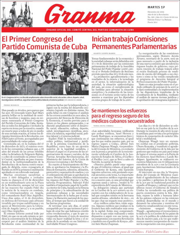 Portada de Granma (Cuba)