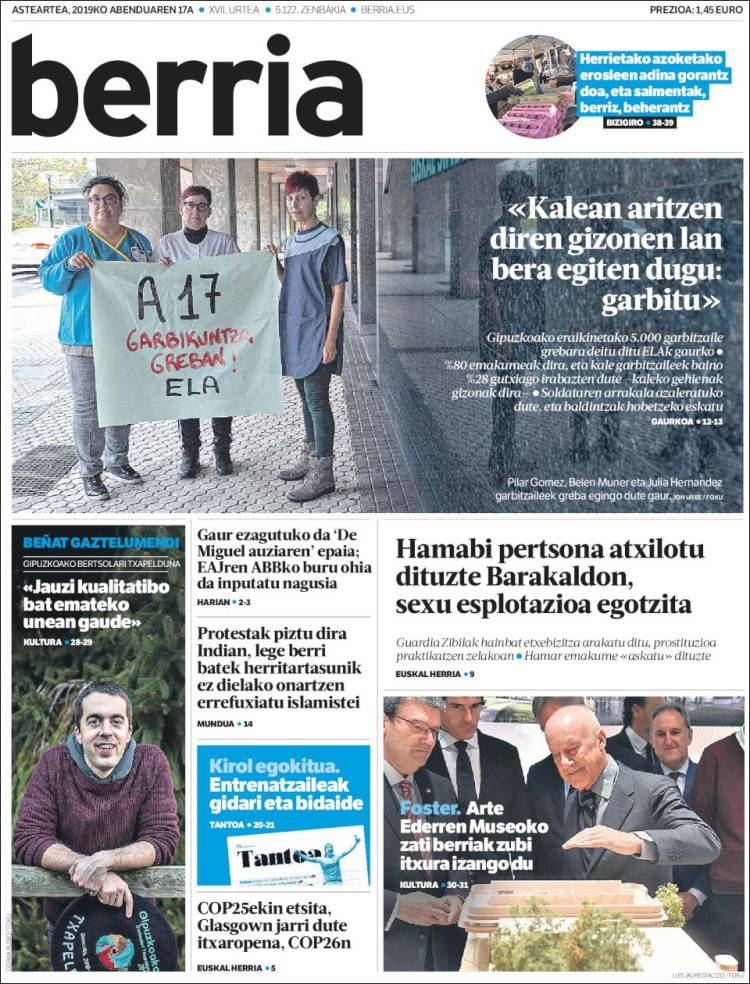 Portada de Berria (Espa&ntilde;a)