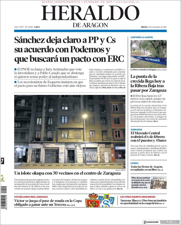 Portada de Heraldo de Aragón (Espa&ntilde;a)