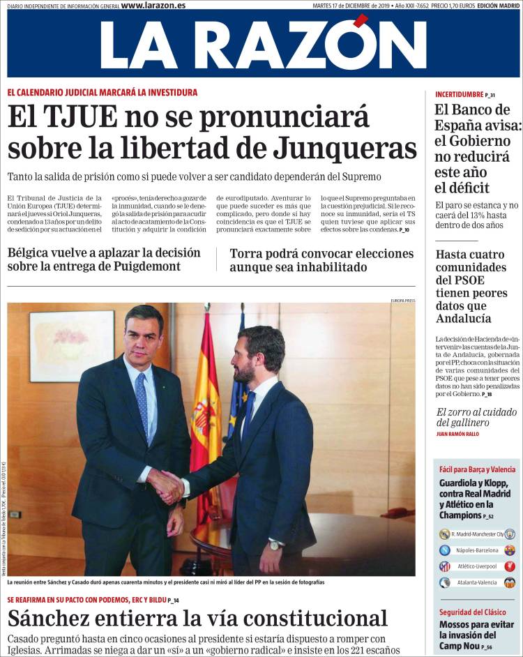 Portada de La Razón (Espa&ntilde;a)