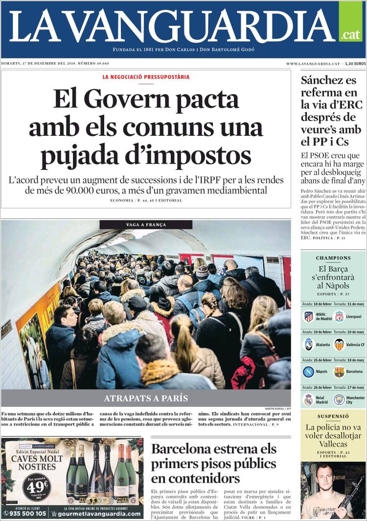 Portada de La Vanguardia (España)