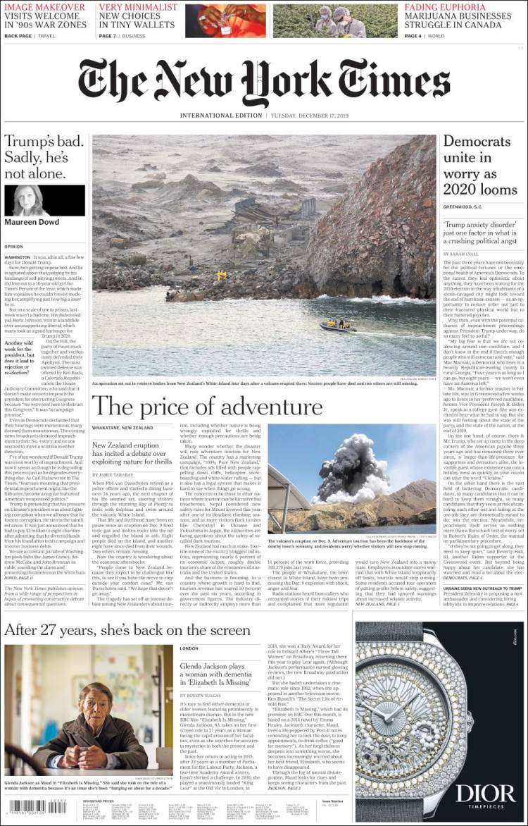 Portada de International New York Times (Europa)