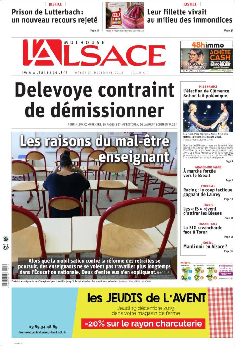 Portada de Journal L'Alsace (Francia)