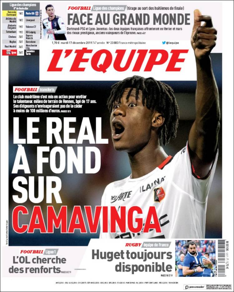 Portada de L'Equipe (Francia)