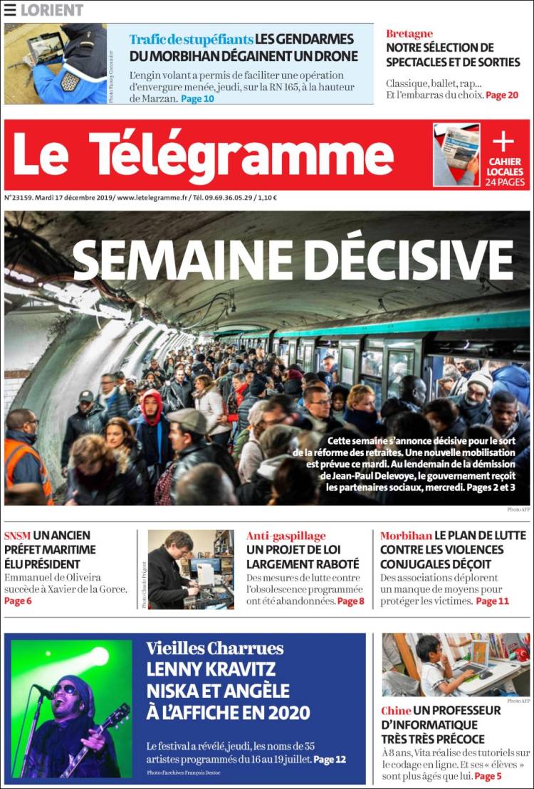 Portada de Télégramme (Francia)