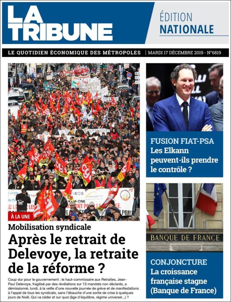 Portada de La Tribune (Francia)