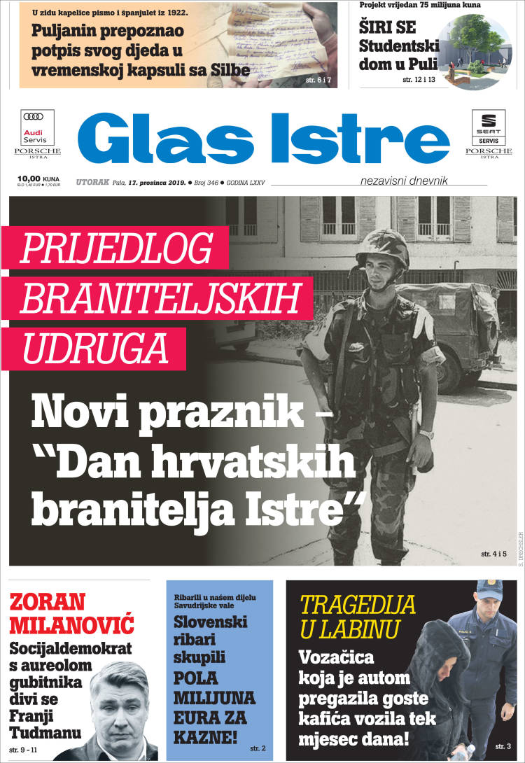 Portada de Glas Istre (Croacia)