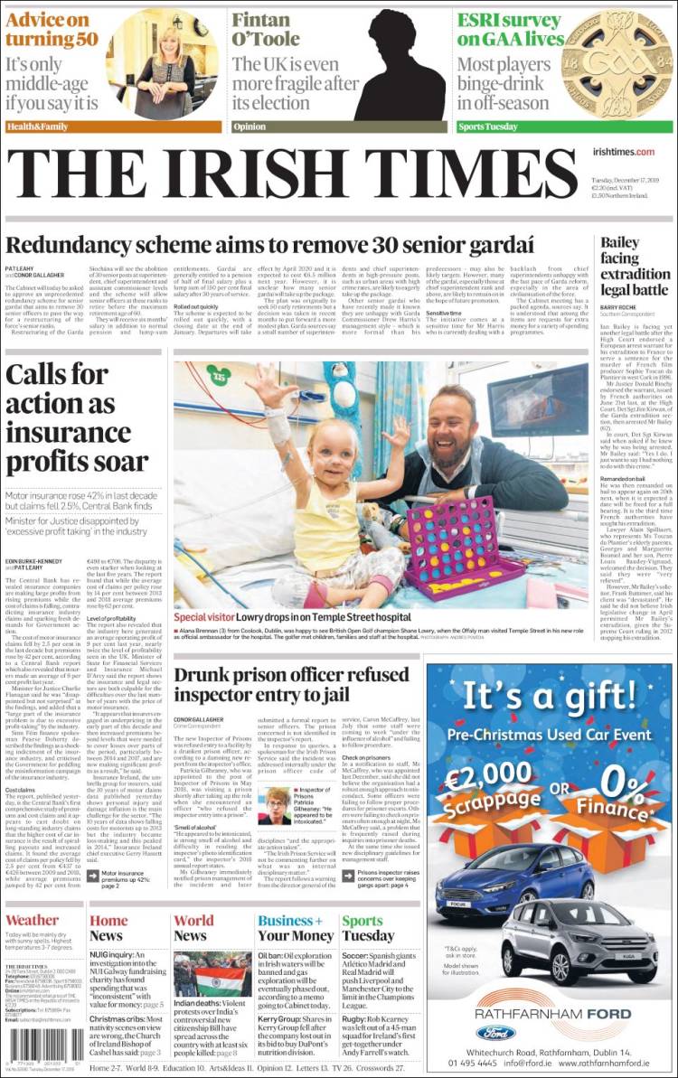 Portada de Irish Times (Irlanda)