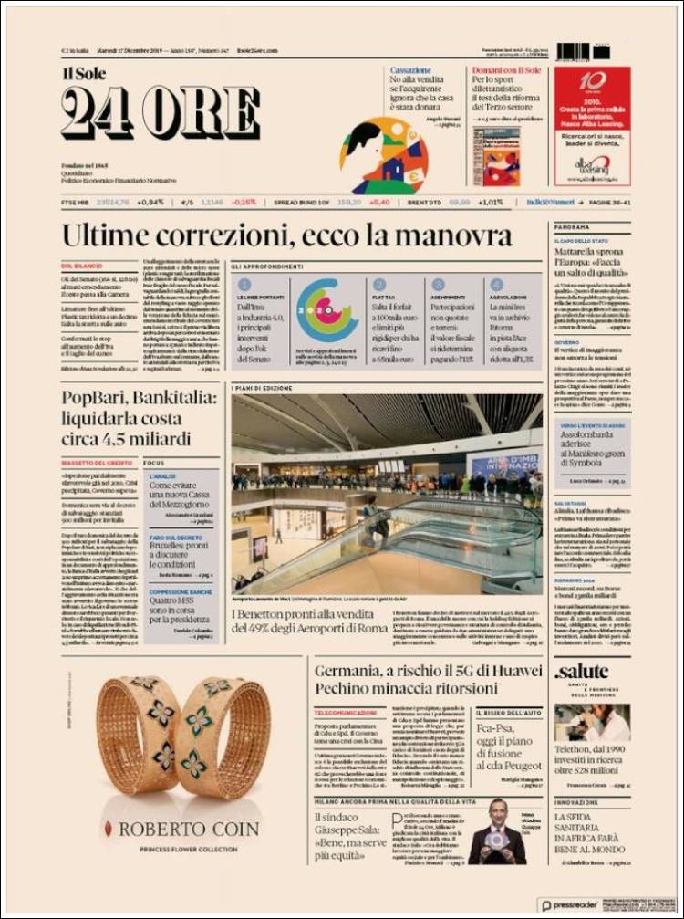 Portada de Il Sole 24 ORE (Italia)