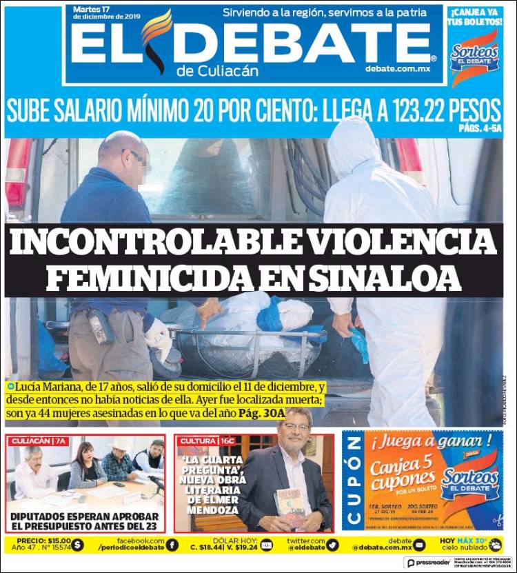 Portada de El Debate de Culiacán (México)