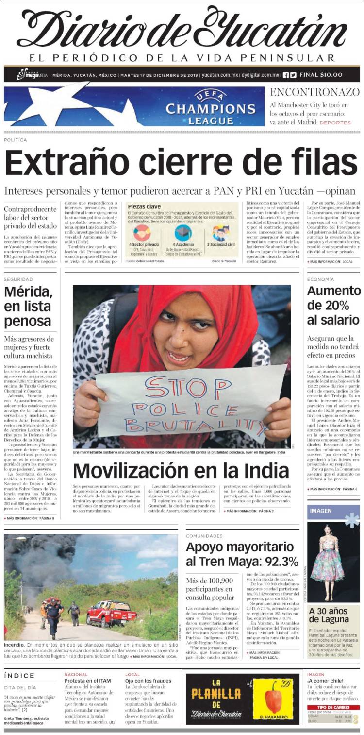 Portada de Diario de Yucatán (México)