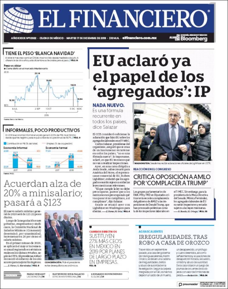 Portada de El Financiero (México)