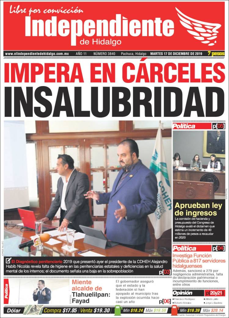 Portada de El Independiente de Hidalgo (México)