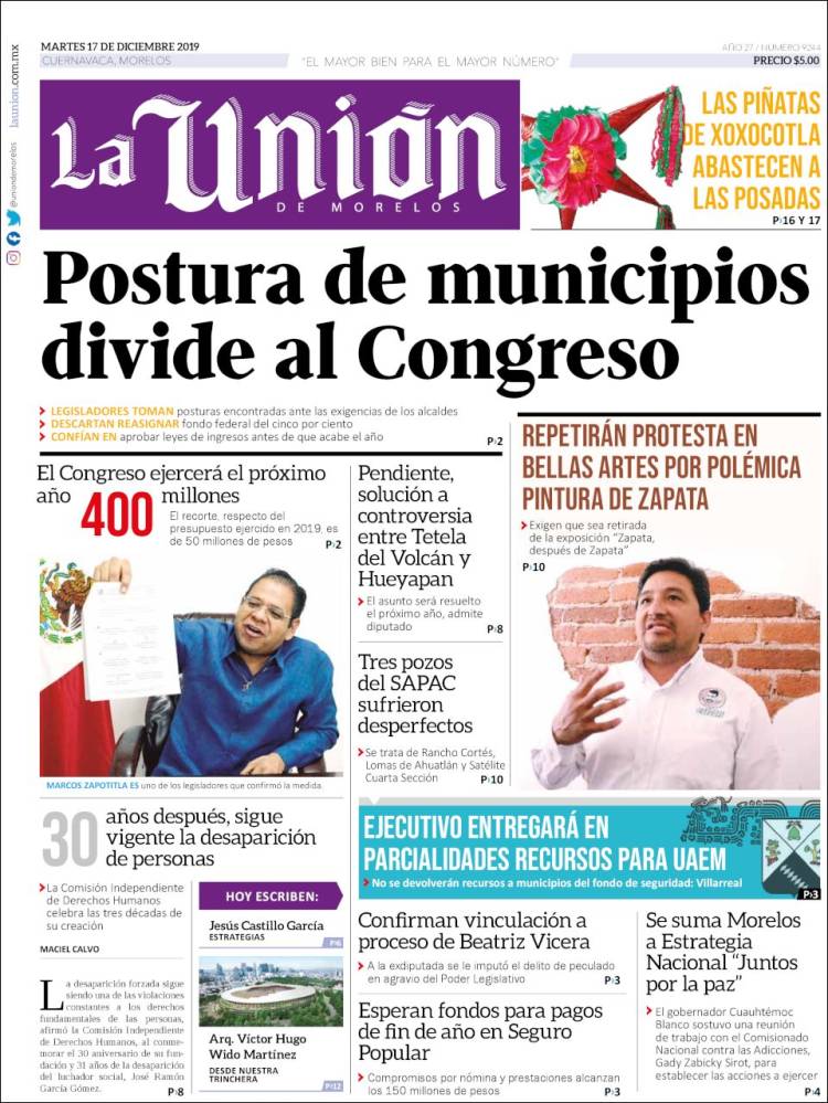 Portada de La Unión de Morelos (México)