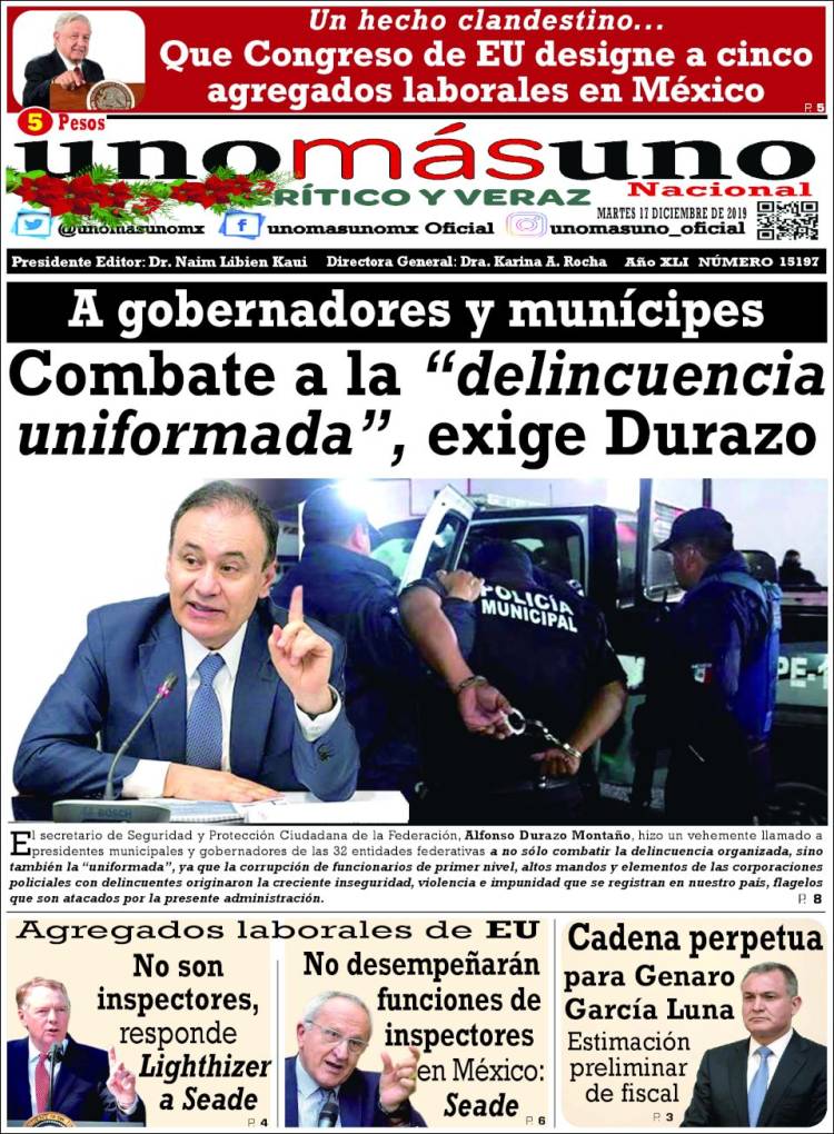 Portada de unomásuno (México)