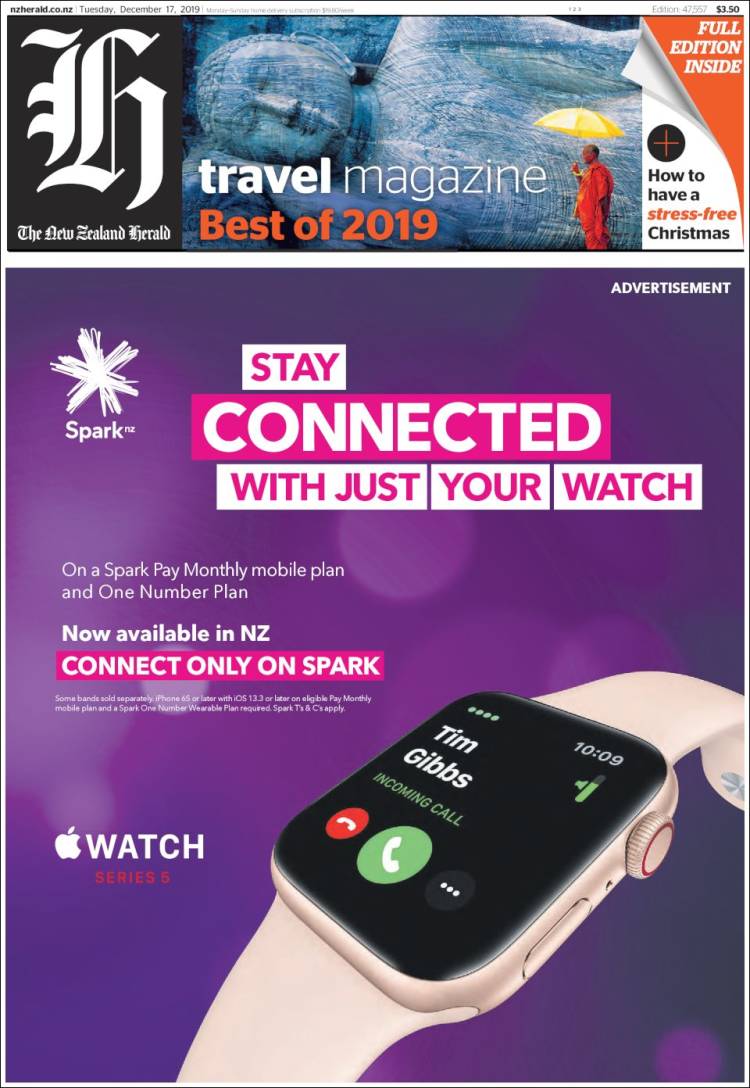 Portada de The New Zealand Herald (Nueva Zelanda)