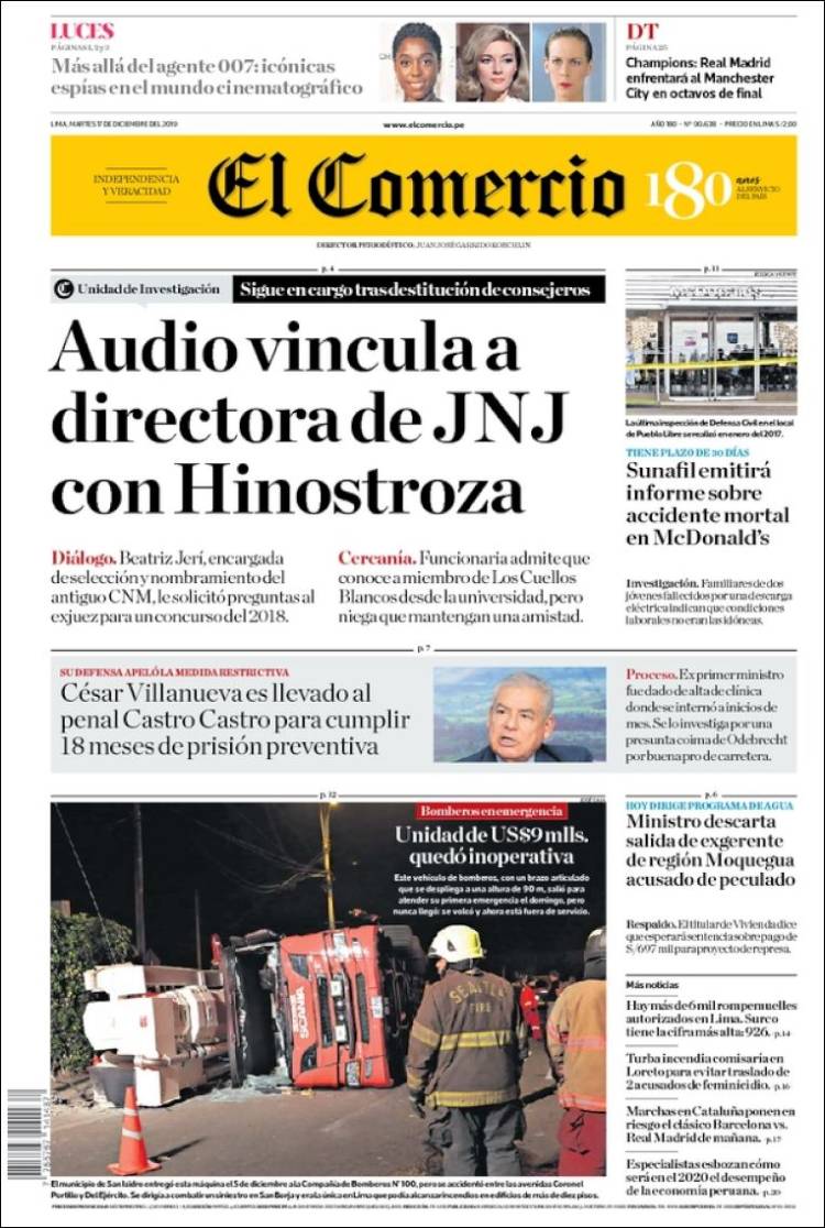 Portada de El Comercio (Perú)