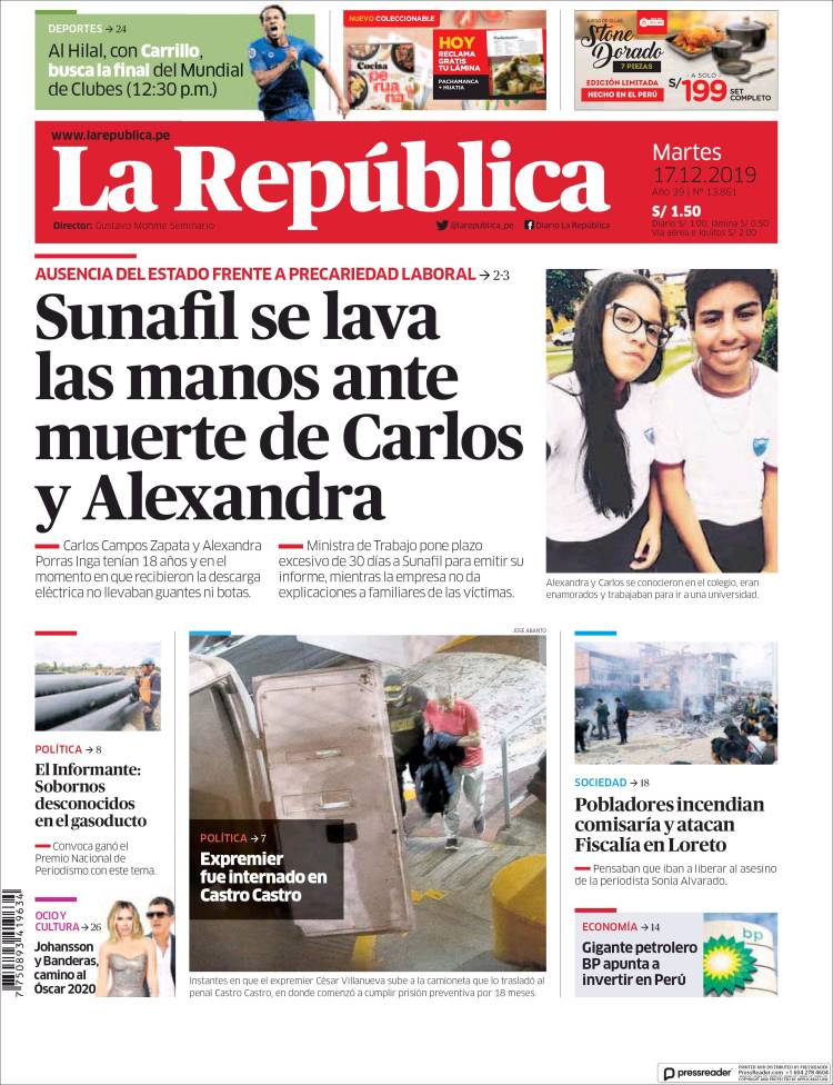 Portada de La Republica (Perú)