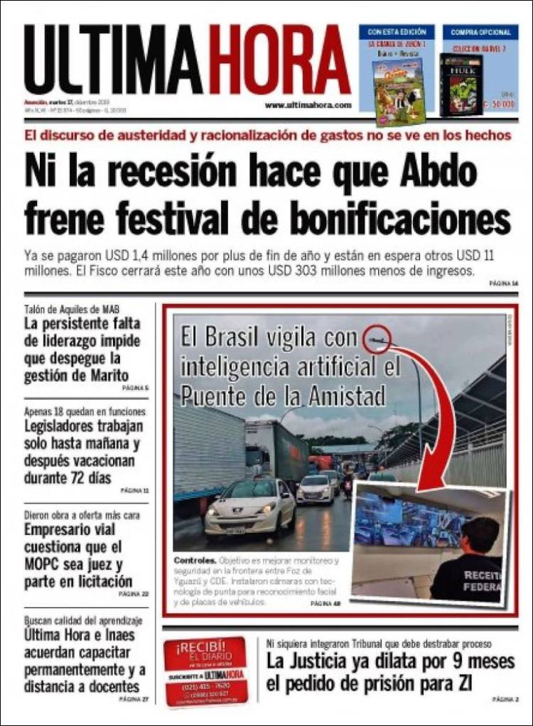 Portada de Última Hora (Paraguay)