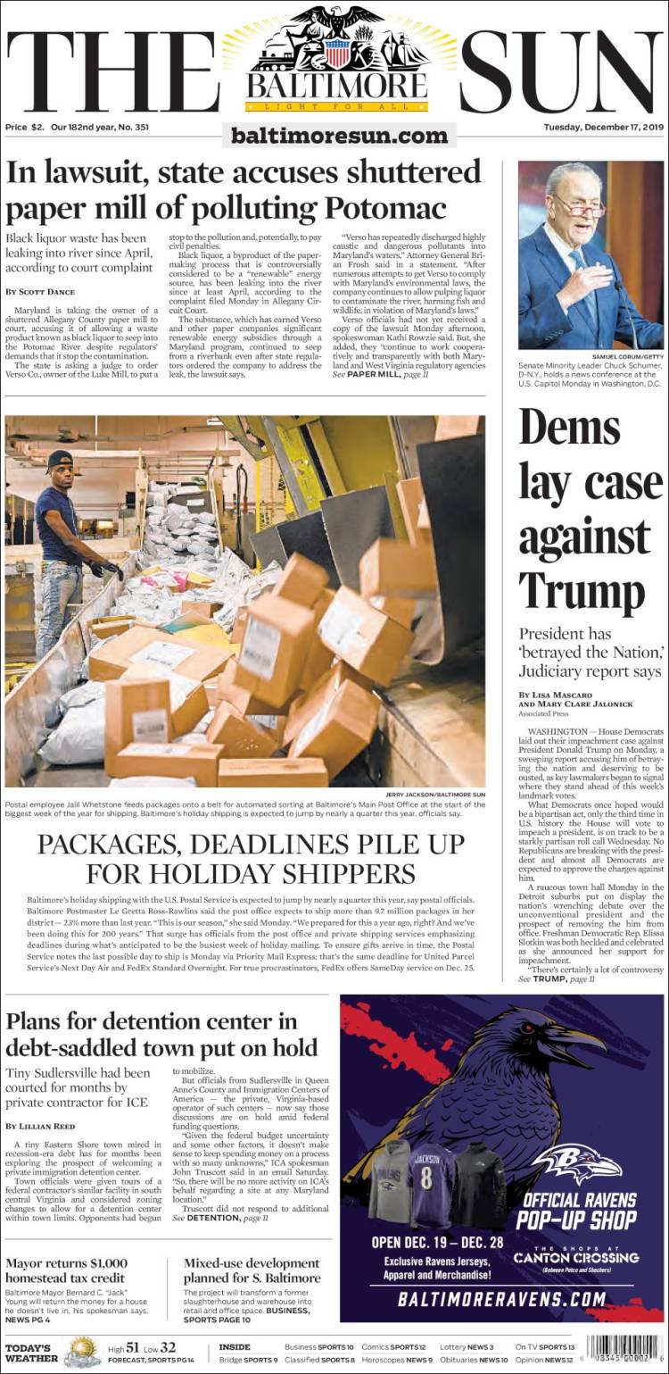 Portada de The Baltimore Sun (USA)