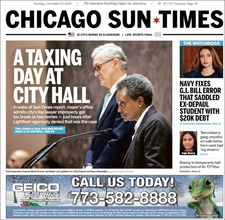 Portada de Chicago Sun-Times (USA)